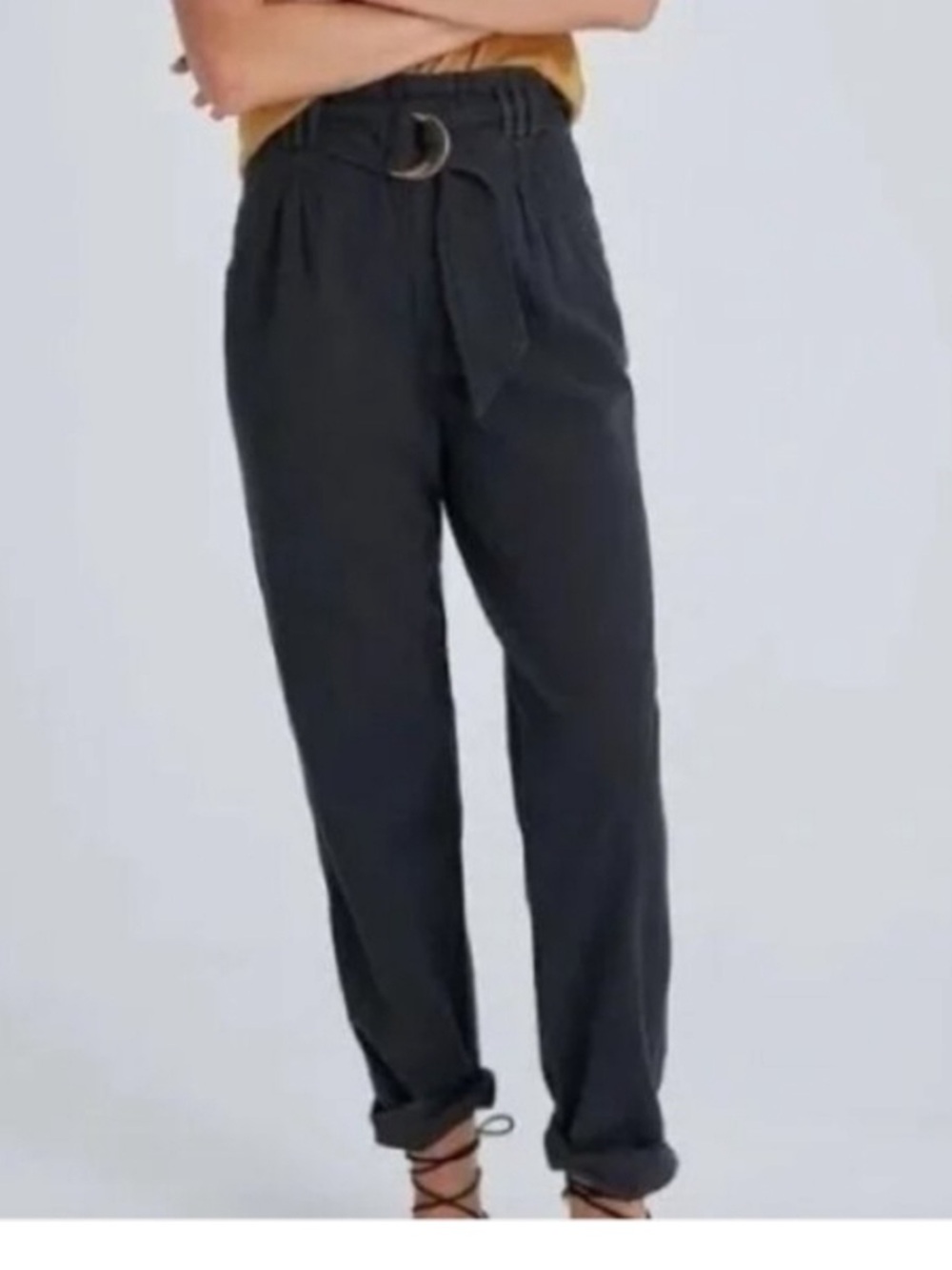 Anthropologie Black Malin Utility Chain Loop Belted Pants